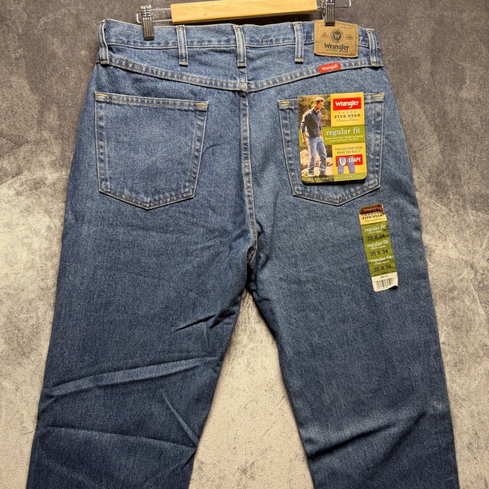 VTG Wrangler Jeans Blue Regular Fit 35x34 Five Star Premium Denim 96501DS - Picture 4 of 6